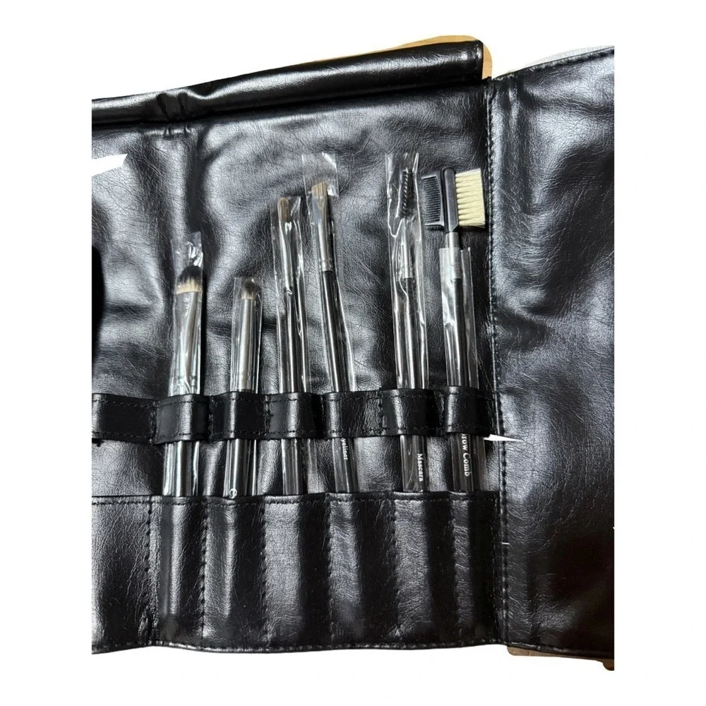 Makeup Artist Style Brush Set Black Faux Leather Case NWOT